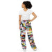 Women's long baggy art printed pants. Colorful wide leg artsy pants. Designed by artist GA Gardner exclusively for Gartsy